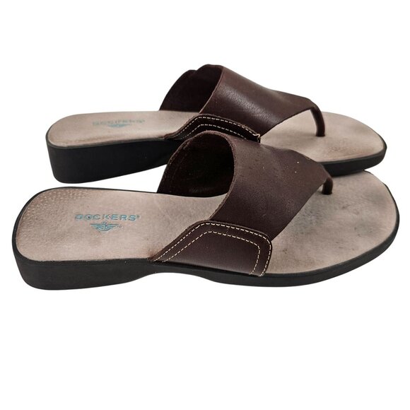 Dockers Sandals Womens Size 7.5M Brown Leather Flip Flops Casual Comfort Slip On - Picture 6 of 9